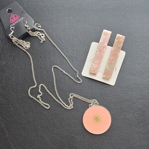 Paparazzi Blush Pink Necklace w/ Earrings & Two Matching Hair Clips